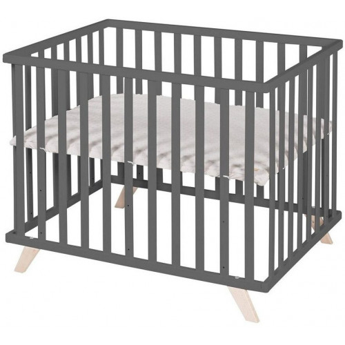 Roba Parque Infantil 75 x 100 cm con Colchoneta Lil Planet Gris - Altura Ajustable