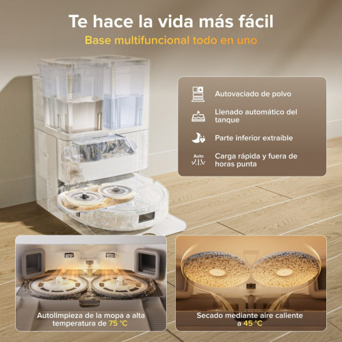 Robot aspirador con mopa Roborock Qrevo S Pro: succión de 18 500 Pa y base multifuncional