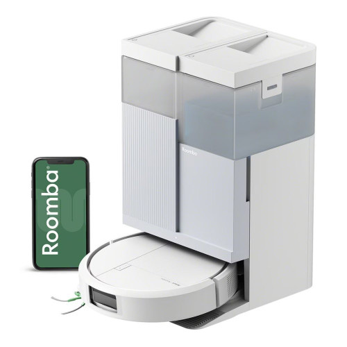 Robot aspirador y friegasuelos Roomba Plus 415 Combo y Base AutoWash multifunción, 20.000Pa, Mopas DualClean Elevables y secado con calor Blanco