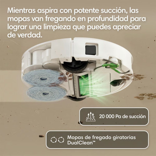Robot aspirador y friegasuelos Roomba Plus 415 Combo y Base AutoWash multifunción, 20.000Pa, Mopas DualClean Elevables y secado con calor Blanco