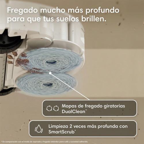 Robot aspirador y friegasuelos Roomba Plus 415 Combo y Base AutoWash multifunción, 20.000Pa, Mopas DualClean Elevables y secado con calor Blanco