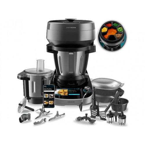 Robot de cocina - Cecotec Mambo CooKing Total Gourmet, 2200W, 4.5 l, 45 Funciones, 1000 recetas, Dispensador, Panel táctil, Autolimpieza, Wi-Fi, Inox