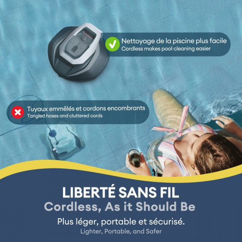 Robot Limpiafondos Piscina P10, 2.5L , 90Min, 80m², Recogida sin Poste, Estacionamiento Automático, Aspirador Piscina Fondos sin Cable con 2 Motores