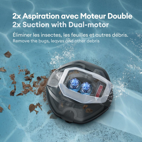 Robot Limpiafondos Piscina P10, 2.5L , 90Min, 80m², Recogida sin Poste, Estacionamiento Automático, Aspirador Piscina Fondos sin Cable con 2 Motores