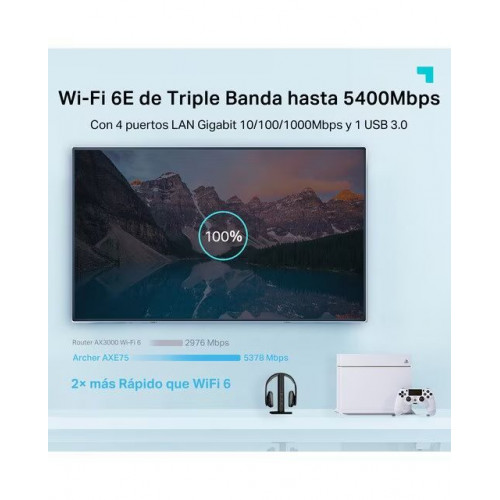 Router Archer AXE75 Wi-Fi 6E Triple Banda Ethernet Gigabit AXE5400 Negro