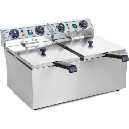 Royal Catering Freidora eléctrica doble 2 x 13 litros con temporizador