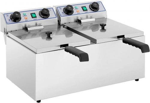 Royal Catering Freidora eléctrica doble 2 x 13 litros con temporizador