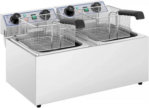 Royal Catering Freidora eléctrica doble 2 x 13 litros con temporizador