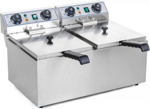 Royal Catering Freidora eléctrica doble 2 x 13 litros con temporizador
