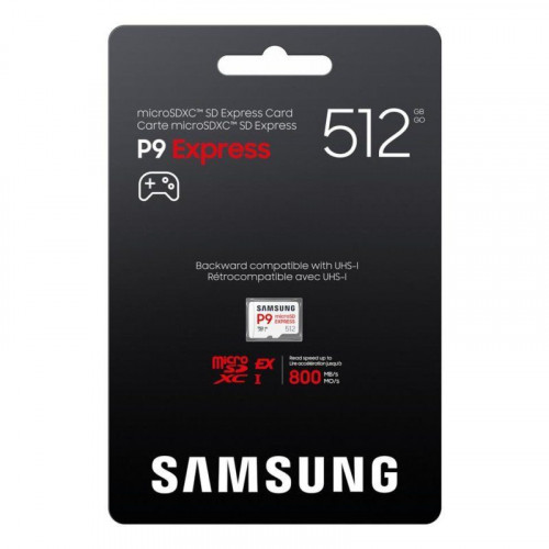 Samsung P9 Express microSD 512GB, velocidad de lectura hasta 800 MB/s, U3, V30, A1, para Nintendo Switch 2, Smartphones, Tablets, GoPRO , Dron DJI, Steam Deck, (MB MK512T)
