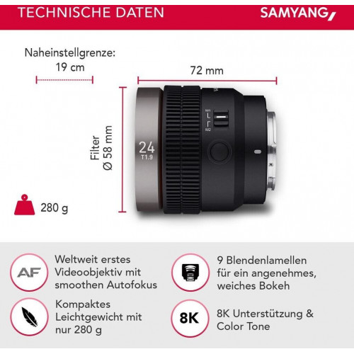 Samyang V-AF 24mm T1.9 Sony E