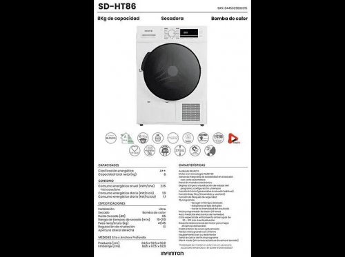 Secadora bomba de calor Infiniton SD-HT86
