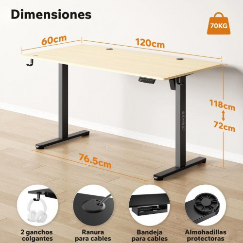 SENSE7 Nojo Escritorio Regulable Eléctrica con Motor 120x60 Negro/Marrón claro