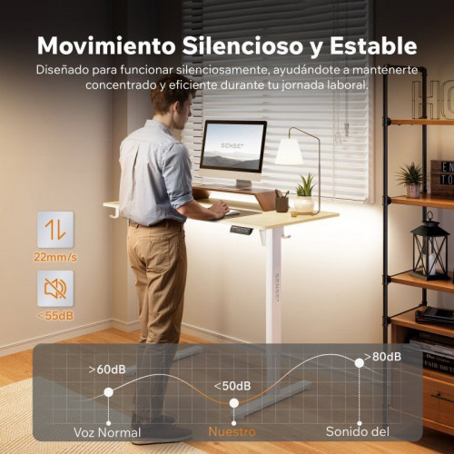 SENSE7 Nojo Light Escritorio Regulable Eléctrica con Motor 120x60 Blanco/Marrón claro