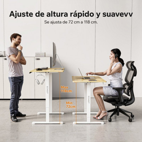 SENSE7 Nojo Light Escritorio Regulable Eléctrica con Motor 120x60 Blanco/Marrón claro