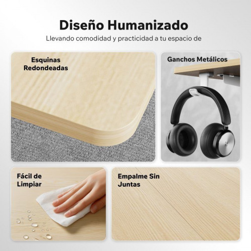 SENSE7 Nojo Light Escritorio Regulable Eléctrica con Motor 120x60 Blanco/Marrón claro