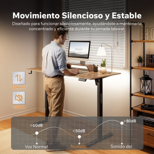 SENSE7 Nojo Light Escritorio Regulable Eléctrica con Motor 140x70 Negro/Marrón oscuro