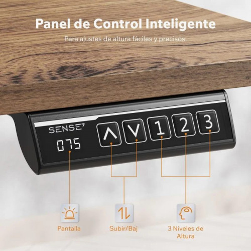 SENSE7 Nojo Light Escritorio Regulable Eléctrica con Motor 140x70 Negro/Marrón oscuro