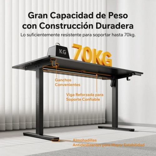SENSE7 Nojo Light Escritorio Regulable Eléctrica con Motor 140x70 Negro/Marrón oscuro