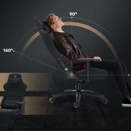 SENSE7 Spellcaster FUKU XL Silla Gaming de Tela Ergonómico Ajustable Soporte Lumbar Negra