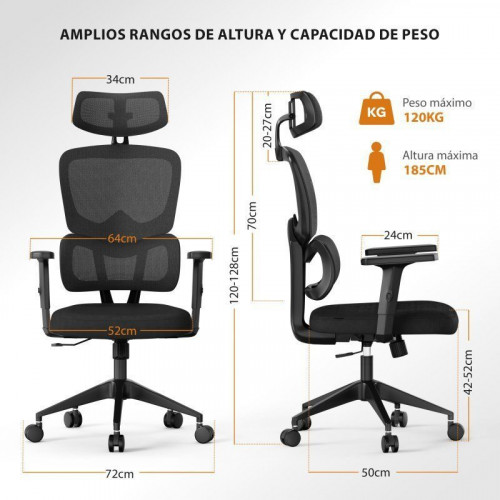 SENSE7 Veno Silla de Escritorio Ergonómico Ajustable Transpirable Negra