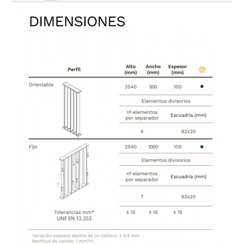 Separador de ambiente recortable de madera fijo con medida 100x254cm