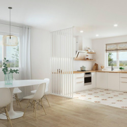 Separador de ambiente recortable madera blanca lamas giratorias medida 50x250cm