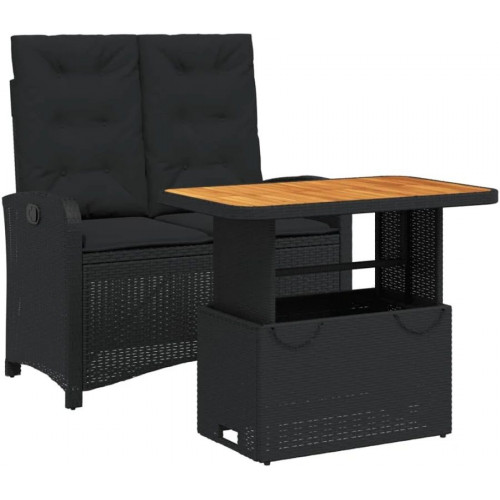 Set comedor de jardín muebles de exterior 2 pzas con cojines ratán sintético negro