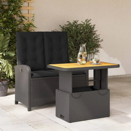 Set comedor de jardín muebles de exterior 2 pzas con cojines ratán sintético negro