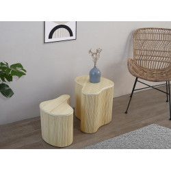 Set de 2 mesas auxiliares con compartimento de almacenamiento - Ratán - L. 52 x A. 40 x Alt. 45 cm y L. 43,5 x A. 30 x Alt. 33,5 cm - Natural claro - MARSA