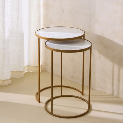 Set de 2 mesas auxiliares nido Zurich EuroVolter Blanco / Oro