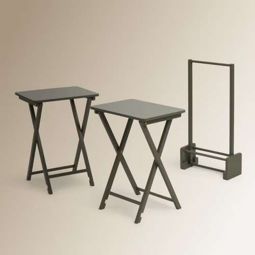 Set de 2 mesas auxiliares plegables de madera de hevea Parson Rojo