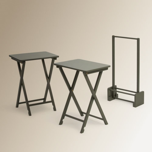Set de 2 mesas auxiliares plegables de madera de hevea Parson Rojo
