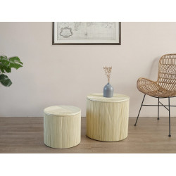 Set de 2 mesas auxiliares redondas con compartimento de almacenamiento - Ratán - D. 50 x Alt. 46 cm y D. 39.5 x Alt. 36 cm - Natural claro - GABES