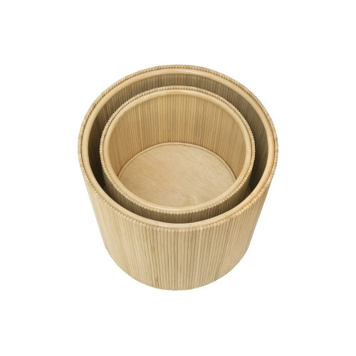 Set de 2 mesas auxiliares redondas con compartimento de almacenamiento - Ratán - D. 50 x Alt. 46 cm y D. 39.5 x Alt. 36 cm - Natural claro - GABES