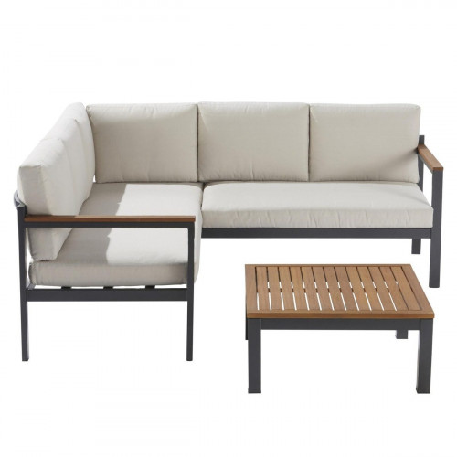 Set de porche esquinero de aluminio y madera NATERIAL Oris II para 5 personas