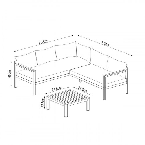 Set de porche esquinero de aluminio y madera NATERIAL Oris II para 5 personas