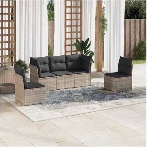 Set jardín 5 pzas y cojines ratán sintético Vidaxl
