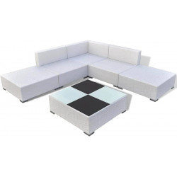 Set Muebles de Jardín 6 Piezas Y Cojines Ratán Sintético Blanco Vidaxl