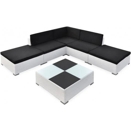 Set Muebles de Jardín 6 Piezas Y Cojines Ratán Sintético Blanco Vidaxl