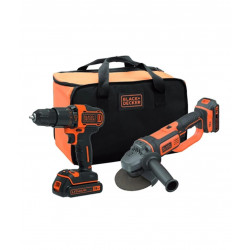 Set Taladro Percutor + Amoladora 125mm Black+Decker 18V + 2 Baterías 2,0Ah y Bolsa de Transporte BCK24D2S-QW