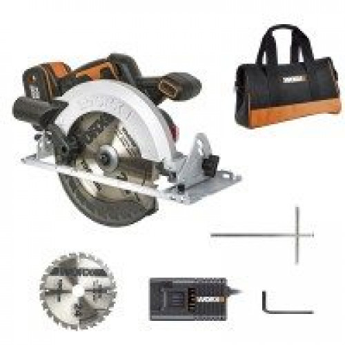 Sierra circular Brushless 20V Worx | PowerShare | WX520 | Incluye 1 batería 4Ah y cargador | Motor sin escobillas, corte a bisel