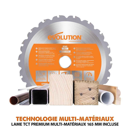 Sierra circular sin cable 165mm Evolution R165CCS-Li con hoja multi-material TCT sin batería ni cargador