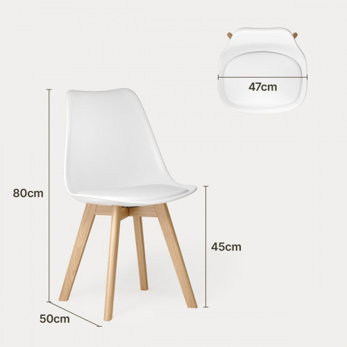 Silla de cocina 6 plazas blanca,diseño escandinavo moderno,respaldo ergonómico,patas de madera maciza,asiento acolchado impermeable