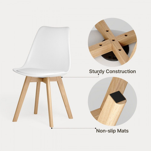 Silla de cocina 6 plazas blanca,diseño escandinavo moderno,respaldo ergonómico,patas de madera maciza,asiento acolchado impermeable