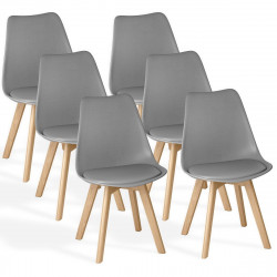 Silla de cocina 6 plazas gris,diseño escandinavo moderno,respaldo ergonómico,patas de madera maciza,asiento acolchado impermeable