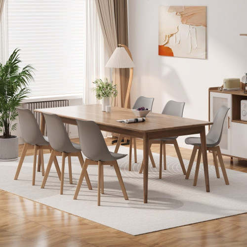 Silla de cocina 6 plazas gris,diseño escandinavo moderno,respaldo ergonómico,patas de madera maciza,asiento acolchado impermeable