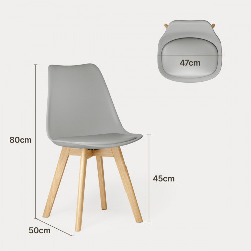 Silla de cocina 6 plazas gris,diseño escandinavo moderno,respaldo ergonómico,patas de madera maciza,asiento acolchado impermeable
