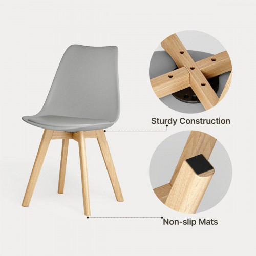Silla de cocina 6 plazas gris,diseño escandinavo moderno,respaldo ergonómico,patas de madera maciza,asiento acolchado impermeable