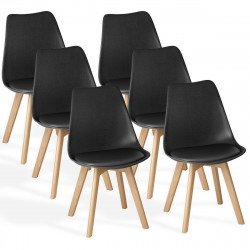 Silla de cocina 6 plazas negra,diseño escandinavo moderno,respaldo ergonómico,patas de madera maciza,asiento acolchado impermeable